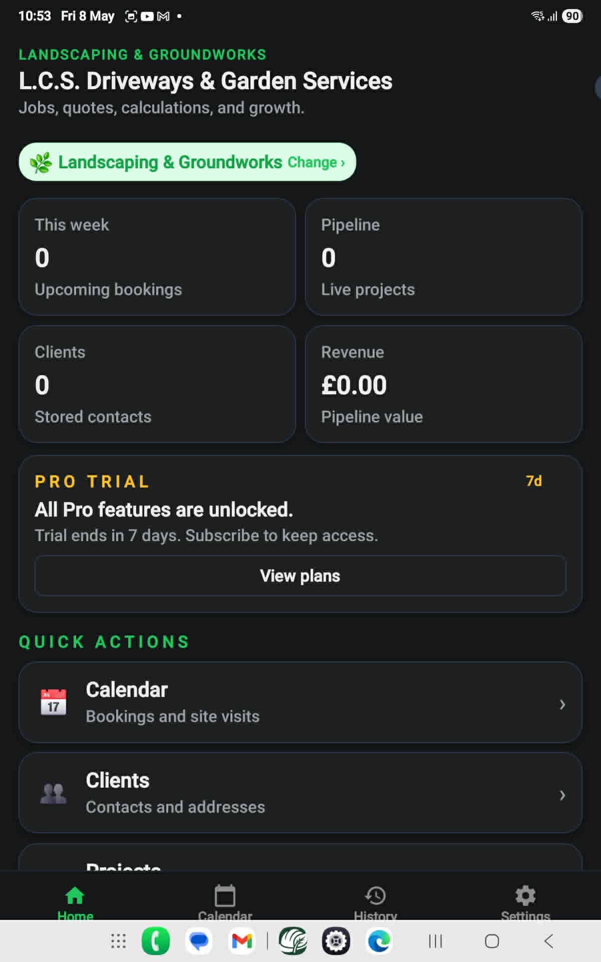 Home dashboard screen