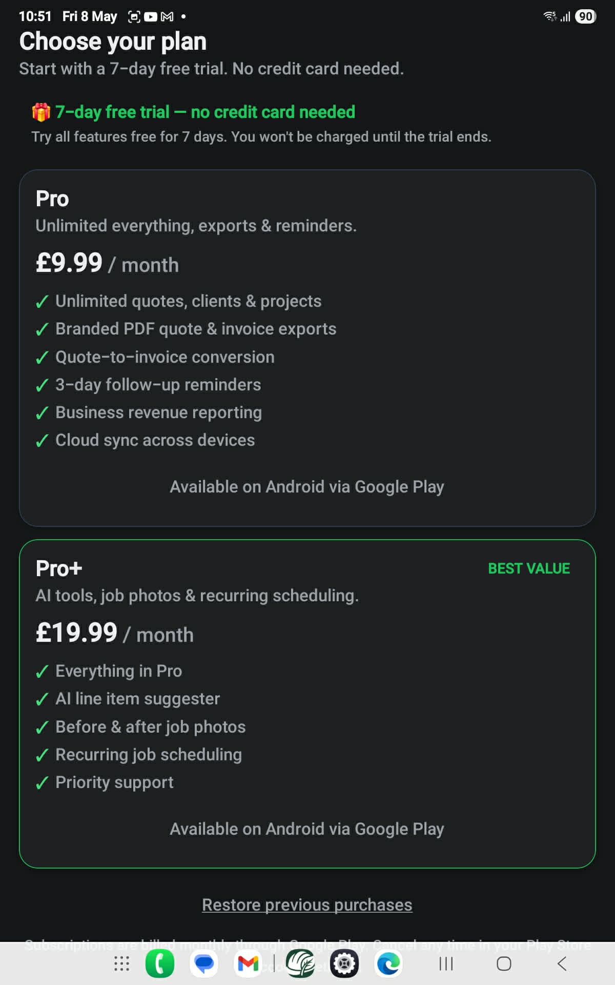 Pricing plans